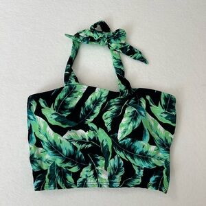 NWOT Beverly Black Bikini Top with Green and Teal Palm Leaves Size XS